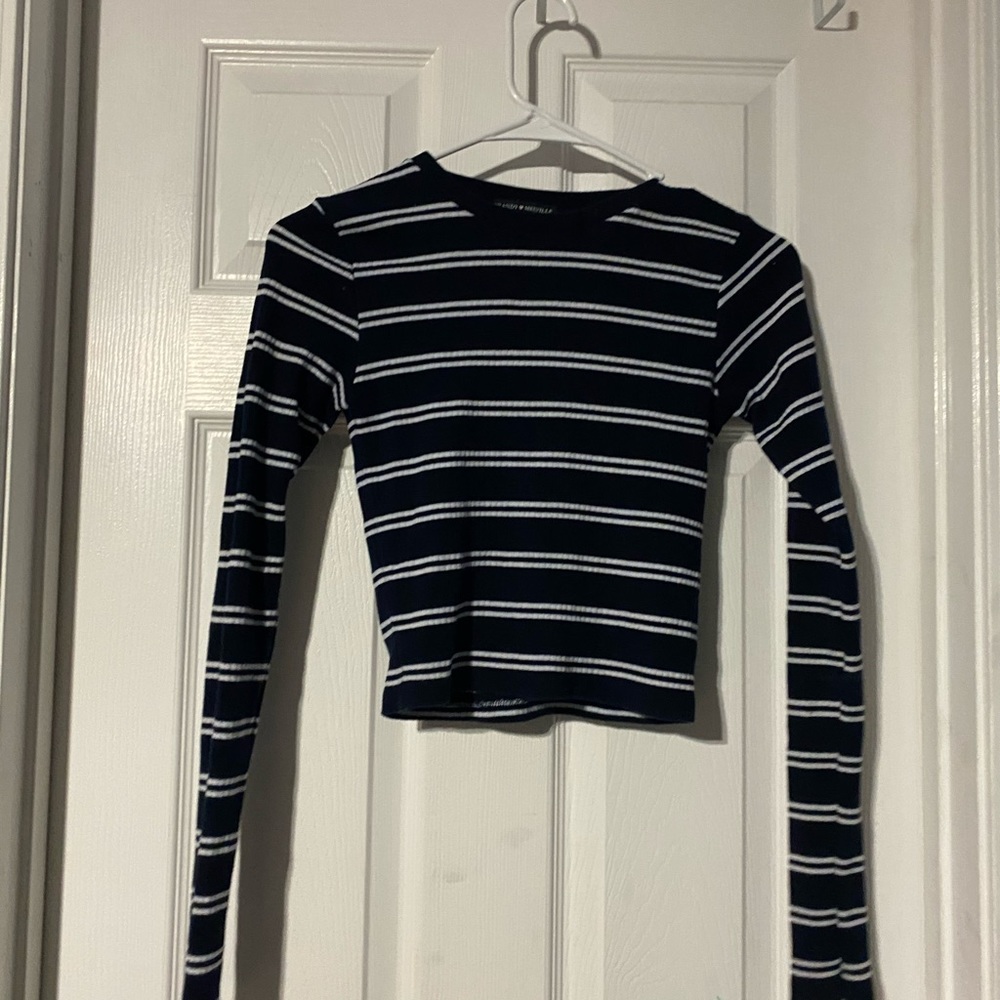 brandy white and blue striped shirt